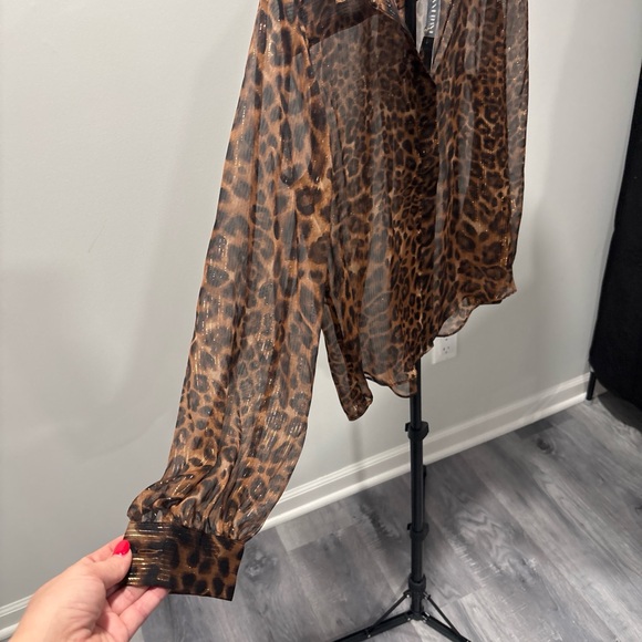 White House Black Market Animal Print Sheer Blouse - Picture 2 of 4